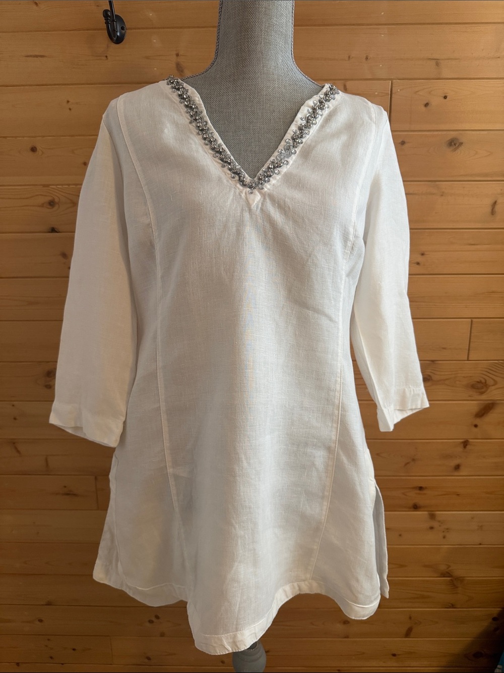 Melvin I 🖤 Linen White Embellushed Linen Tunic Top Swim Cover Up XL